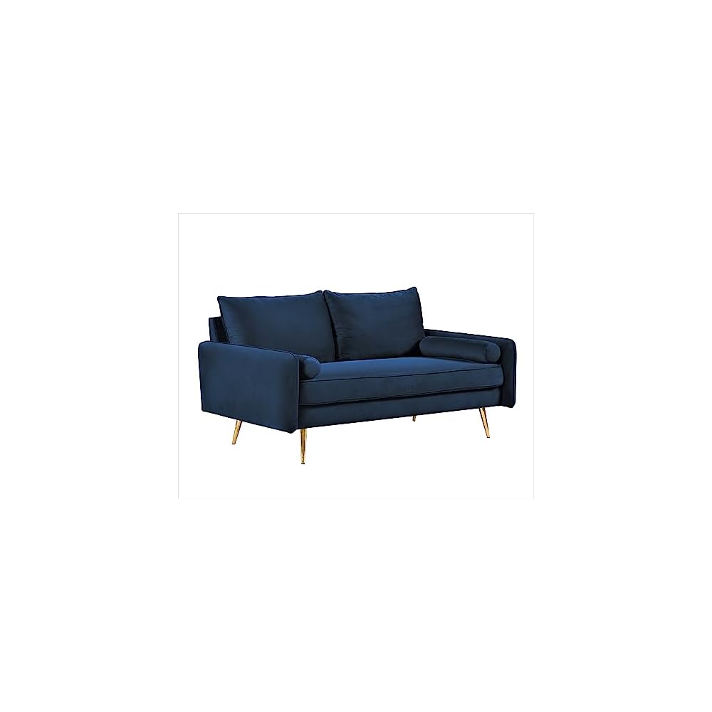 Container Furniture Direct Kent Modern Loveseat, European Style Velvet Living Room Furniture with Tapered Legs, Vintage Flair, and Sleek Design, Love Seat, Dark Blue