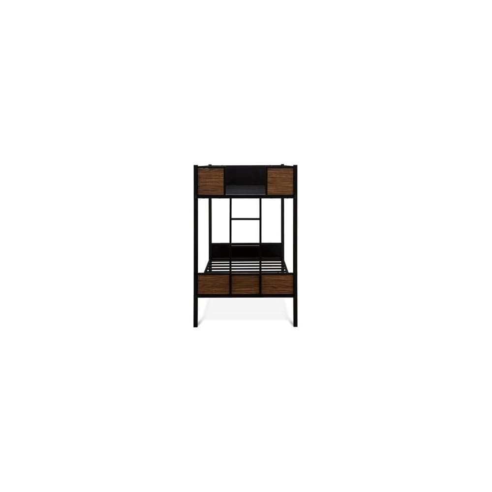 East West Furniture LYT0BLK Lynfield Twin Bunk Bed - Two Metal Beds with Two Steps Ladder and Guard Rails - Twin Over Twin Bunk Bed - Black Powder Coating Color
