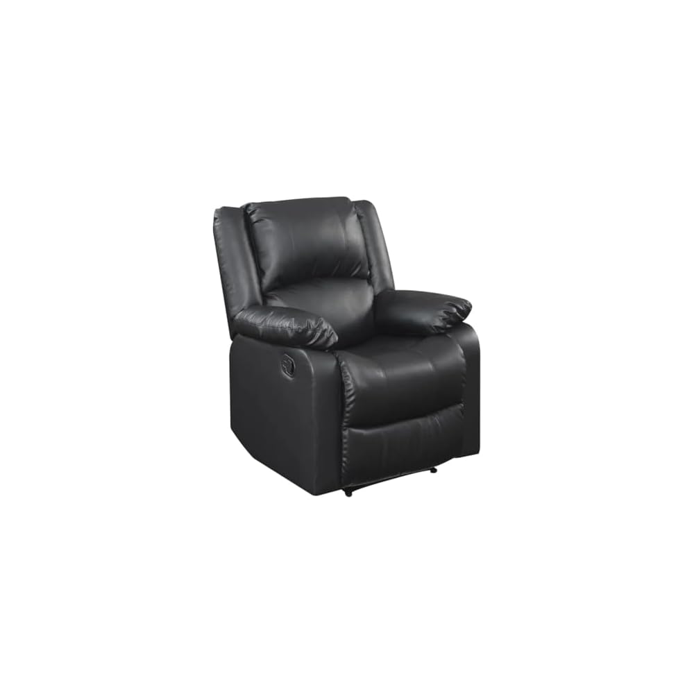 Standard Manual Recliner, Black Faux Leather Small Space Upholstered