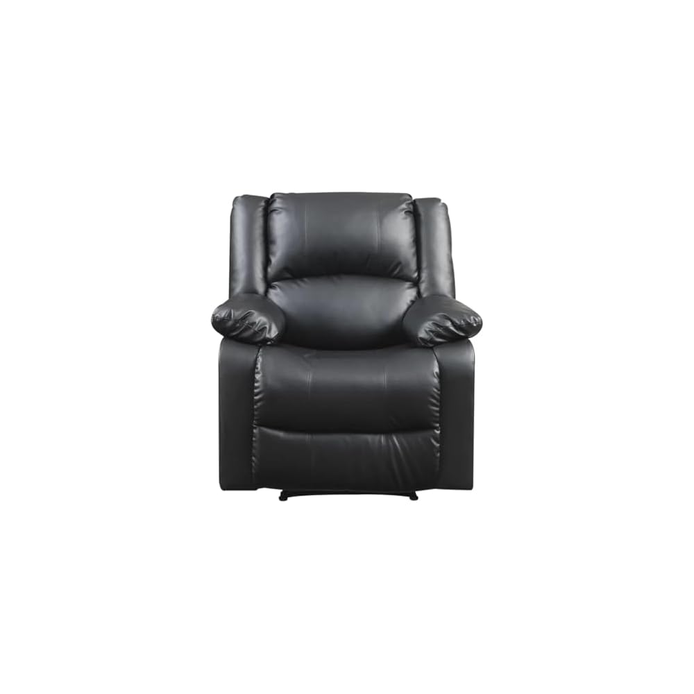 Standard Manual Recliner, Black Faux Leather Small Space Upholstered