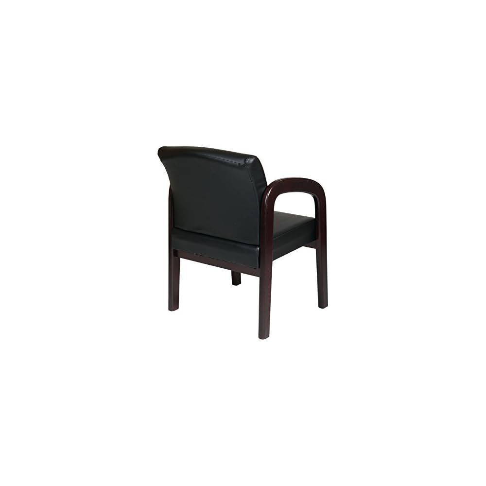 WorkSmart Office Star WD383-U6 Visitors Chair with Mahogany Finish Base and Arms, Black Faux Leather
