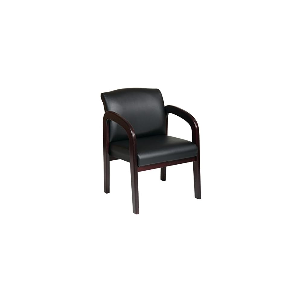 WorkSmart Office Star WD383-U6 Visitors Chair with Mahogany Finish Base and Arms, Black Faux Leather