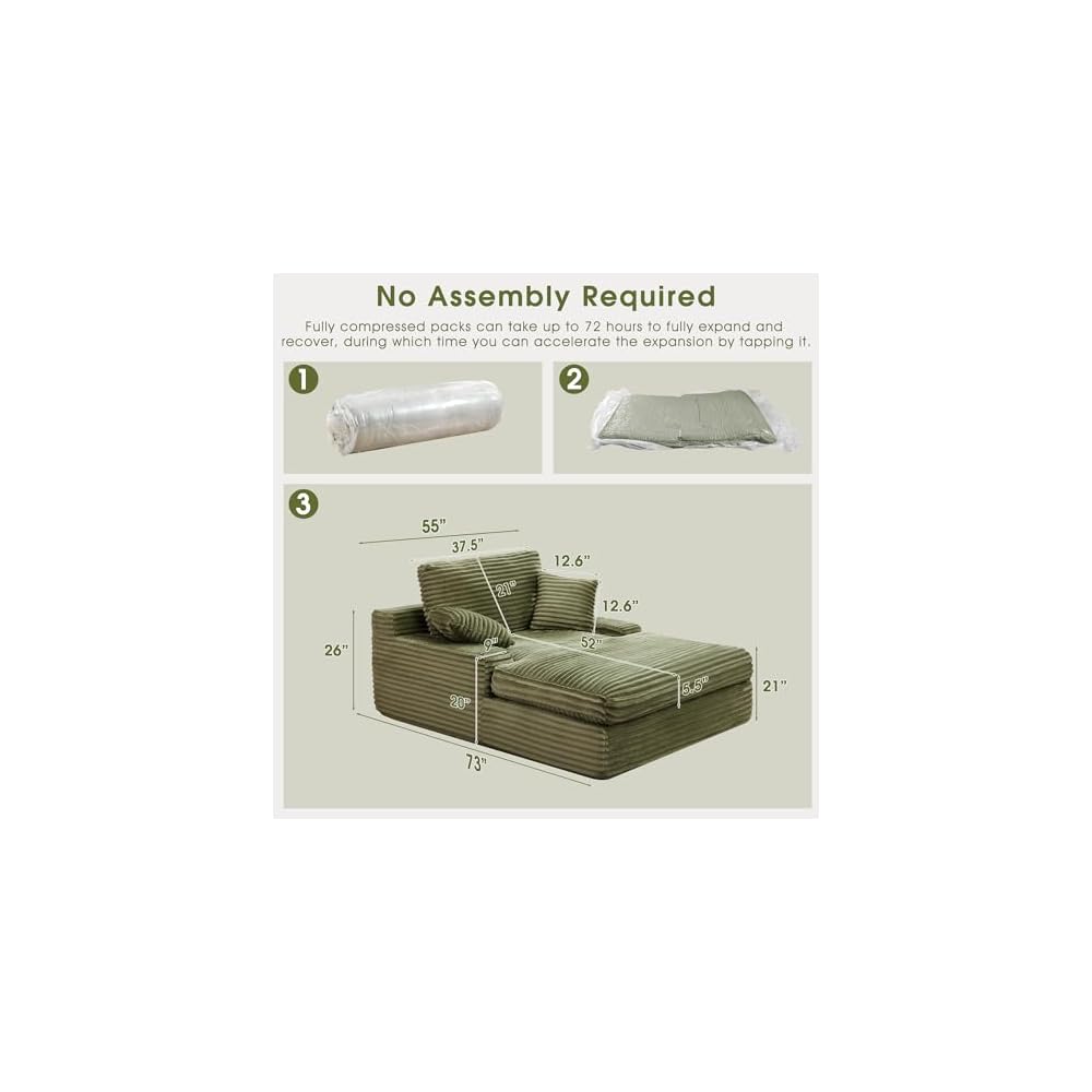 WorthFurni 57.5" Oversized Chaise Lounge Chair Indoor - Upholstered Sofa Bed with Cushions and Armrests Sleeper Chair - Plush Bed for Living Room(Green
