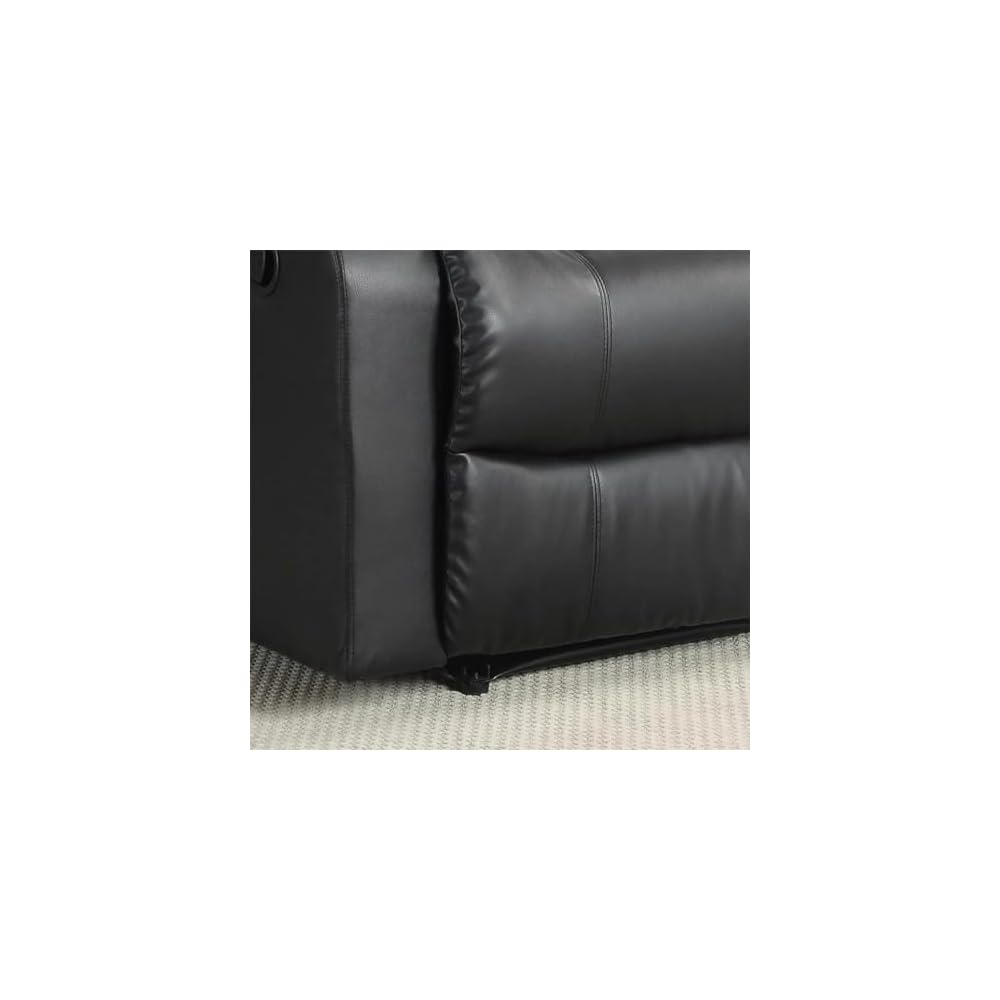 Standard Manual Recliner, Black Faux Leather Small Space Upholstered