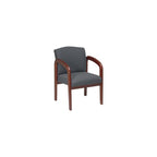 WorkSmart Office Star WD383-U6 Visitors Chair with Mahogany Finish Base and Arms, Black Faux Leather