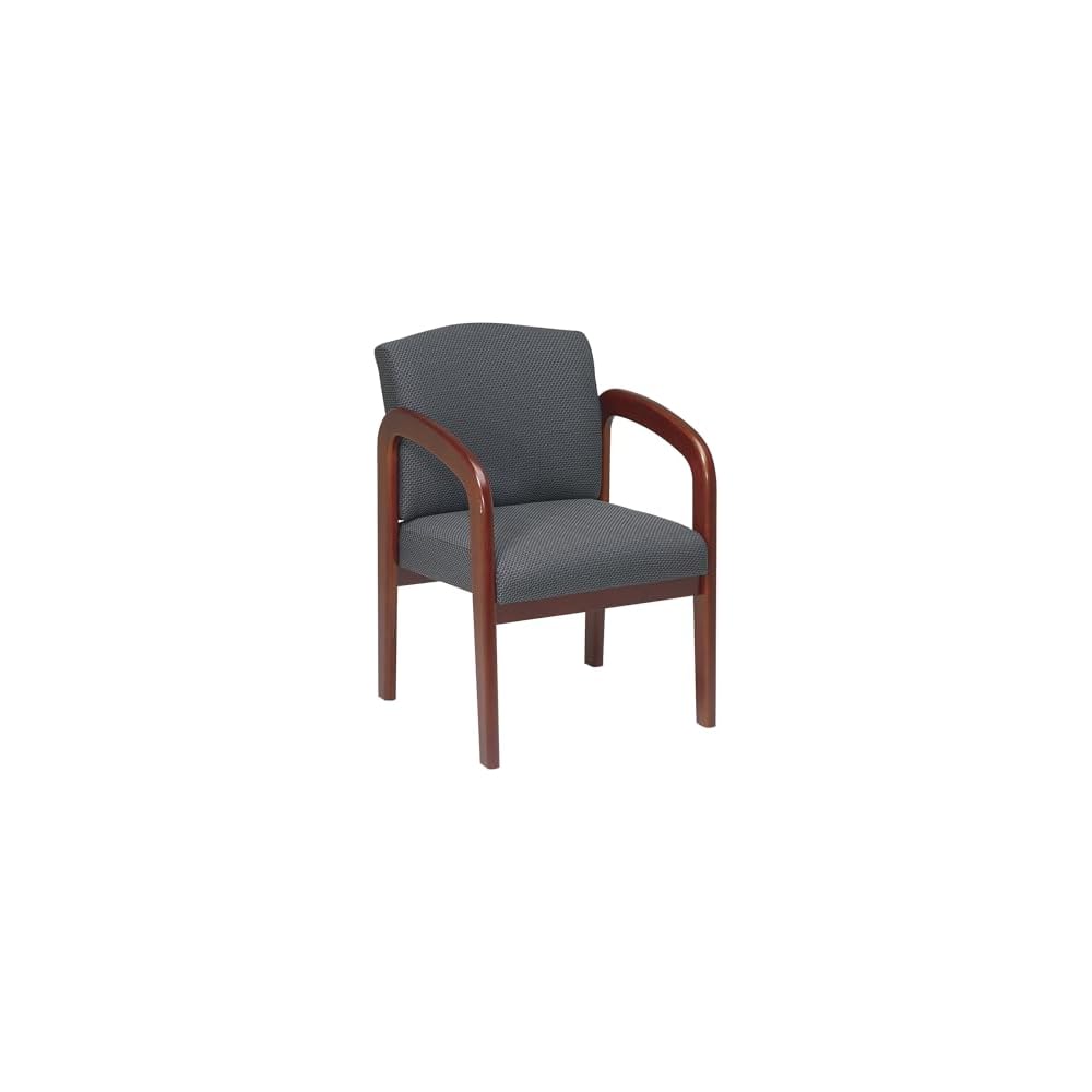 WorkSmart Office Star WD383-U6 Visitors Chair with Mahogany Finish Base and Arms, Black Faux Leather