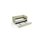 Cozy Gingham Daybed with Trundle Twin Size Sofa Bed No Box Spring Needed, with USB Port and Adorable Wave Shaped, Linen Fabric, Navy (Green)