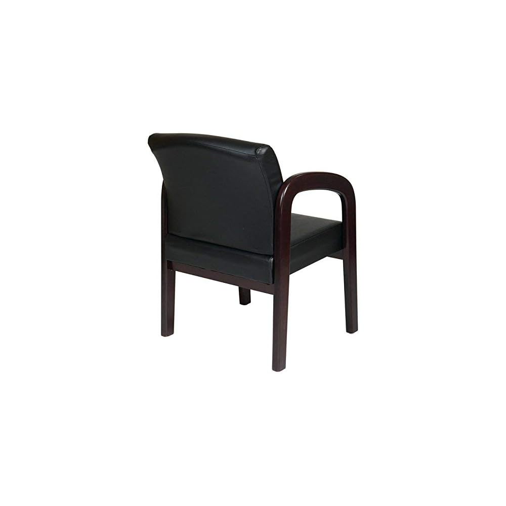 WorkSmart Office Star WD383-U6 Visitors Chair with Mahogany Finish Base and Arms, Black Faux Leather