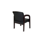 WorkSmart Office Star WD383-U6 Visitors Chair with Mahogany Finish Base and Arms, Black Faux Leather
