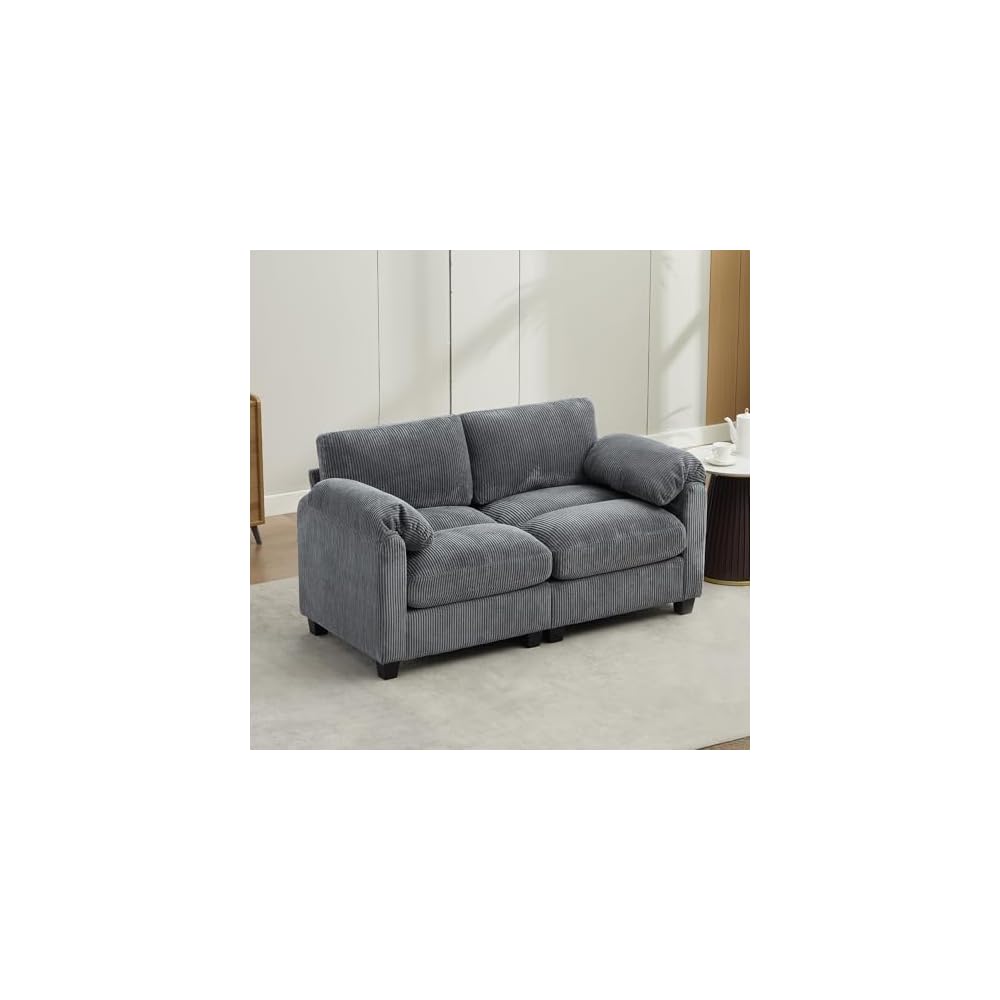 Loveseat Sofa, Modern 2 Seater Corduroy Sofa Couch for Living Room Bedroom Reading Room Office, Dark Gray