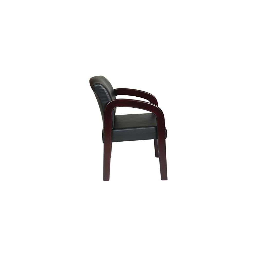 WorkSmart Office Star WD383-U6 Visitors Chair with Mahogany Finish Base and Arms, Black Faux Leather