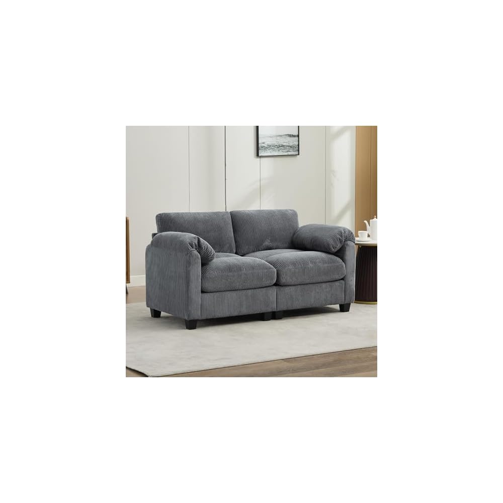 Loveseat Sofa, Modern 2 Seater Corduroy Sofa Couch for Living Room Bedroom Reading Room Office, Dark Gray