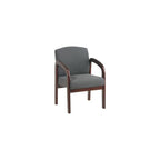 WorkSmart Office Star WD383-U6 Visitors Chair with Mahogany Finish Base and Arms, Black Faux Leather