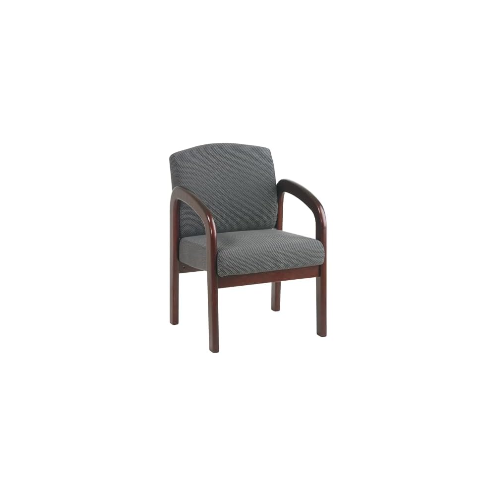 WorkSmart Office Star WD383-U6 Visitors Chair with Mahogany Finish Base and Arms, Black Faux Leather