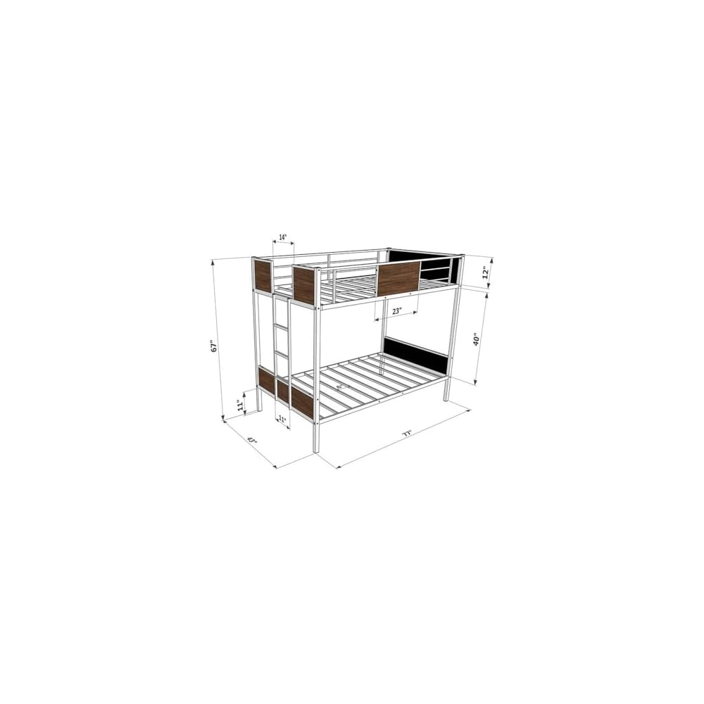 East West Furniture LYT0BLK Lynfield Twin Bunk Bed - Two Metal Beds with Two Steps Ladder and Guard Rails - Twin Over Twin Bunk Bed - Black Powder Coating Color