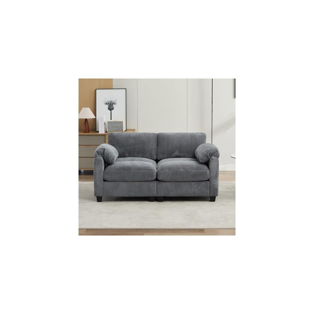 Loveseat Sofa, Modern 2 Seater Corduroy Sofa Couch for Living Room Bedroom Reading Room Office, Dark Gray