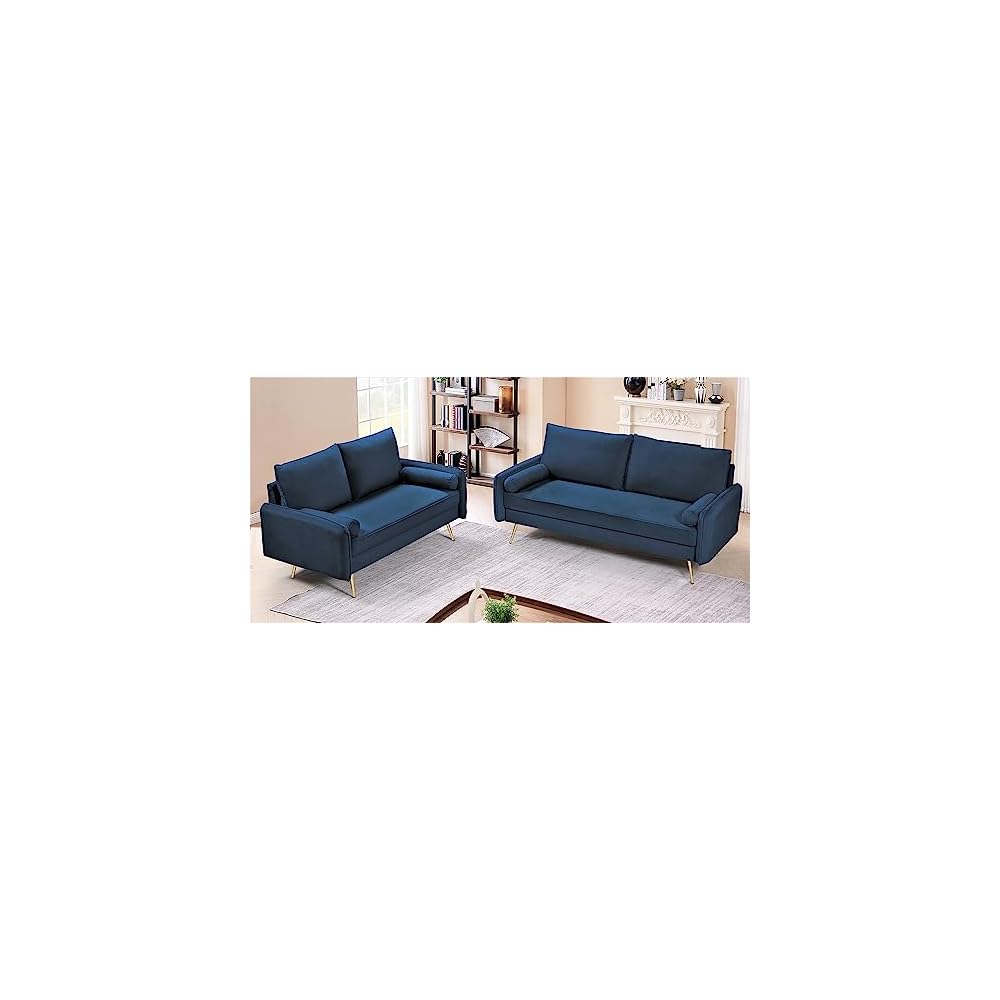 Container Furniture Direct Kent Modern Loveseat, European Style Velvet Living Room Furniture with Tapered Legs, Vintage Flair, and Sleek Design, Love Seat, Dark Blue