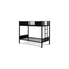 East West Furniture LYT0BLK Lynfield Twin Bunk Bed - Two Metal Beds with Two Steps Ladder and Guard Rails - Twin Over Twin Bunk Bed - Black Powder Coating Color