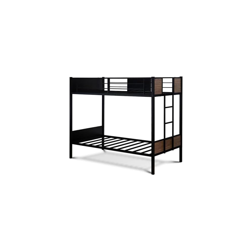 East West Furniture LYT0BLK Lynfield Twin Bunk Bed - Two Metal Beds with Two Steps Ladder and Guard Rails - Twin Over Twin Bunk Bed - Black Powder Coating Color