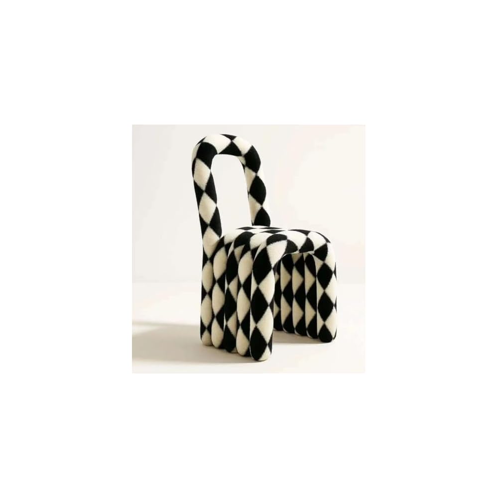 Black White Checkered Accent Chair with High Back and Sculptural Legs