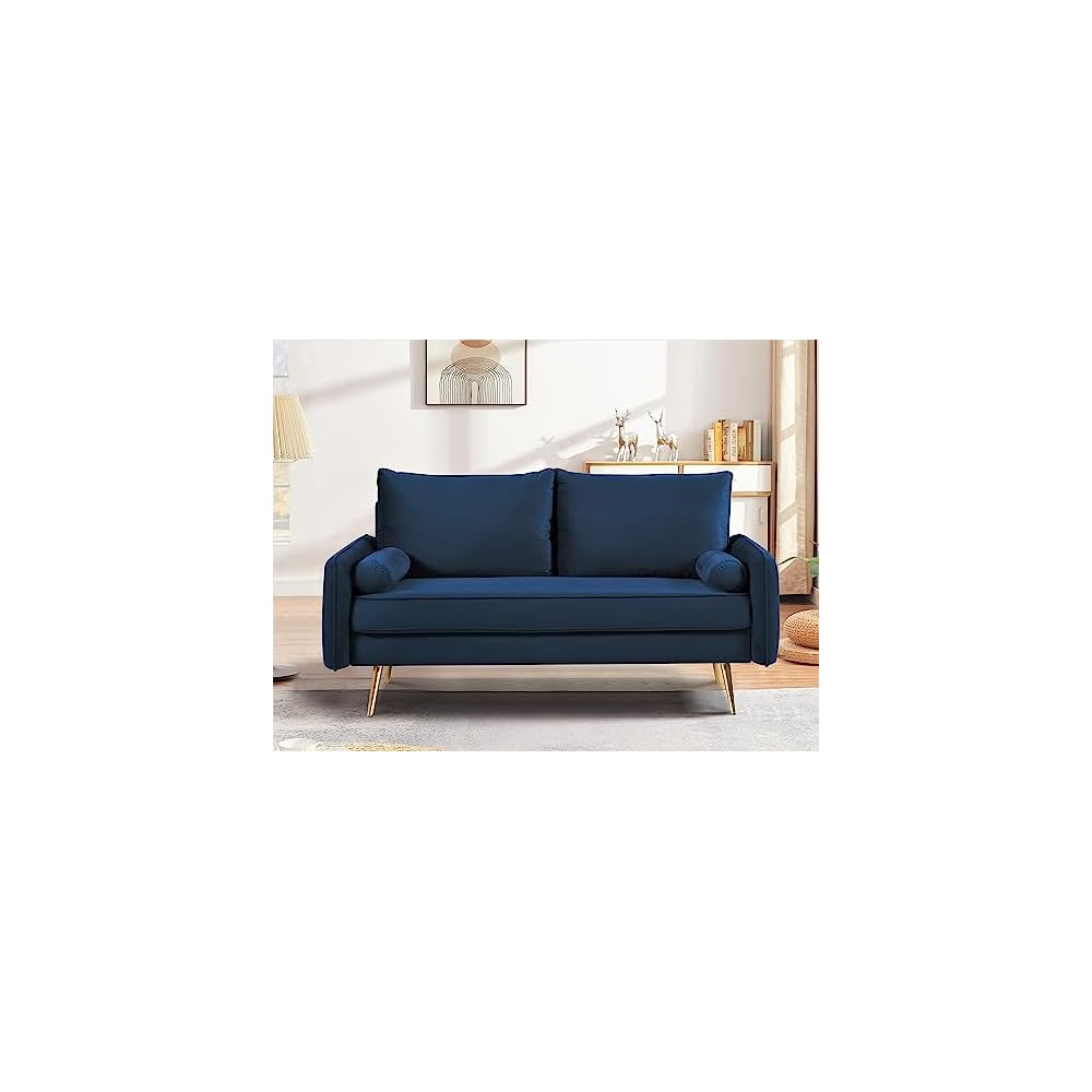 Container Furniture Direct Kent Modern Loveseat, European Style Velvet Living Room Furniture with Tapered Legs, Vintage Flair, and Sleek Design, Love Seat, Dark Blue