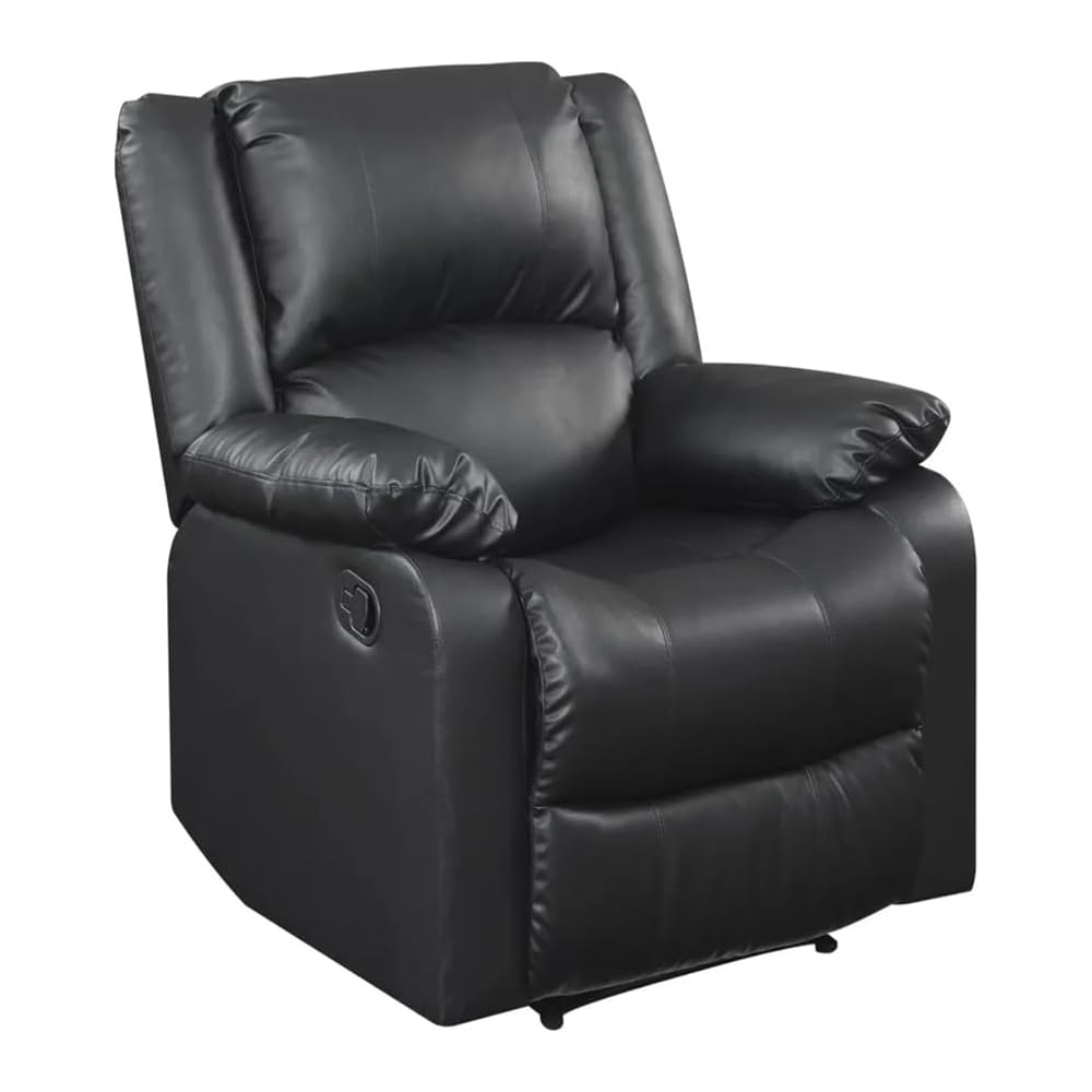 Standard Manual Recliner, Black Faux Leather Small Space Upholstered