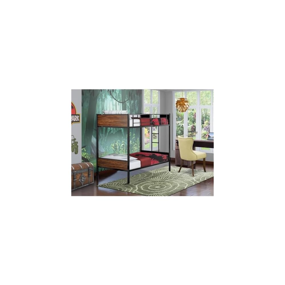 East West Furniture LYT0BLK Lynfield Twin Bunk Bed - Two Metal Beds with Two Steps Ladder and Guard Rails - Twin Over Twin Bunk Bed - Black Powder Coating Color