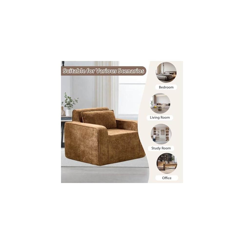 Boneless Accent Chair Set of 2, 42'' Wide Oversized Boneless Sofa, Chenille Mid Century Modern Armchair for Living Room Bedroom, Comfy Accent Chair Single Sofa, Brown