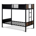 East West Furniture LYT0BLK Lynfield Twin Bunk Bed - Two Metal Beds with Two Steps Ladder and Guard Rails - Twin Over Twin Bunk Bed - Black Powder Coating Color
