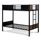 East West Furniture LYT0BLK Lynfield Twin Bunk Bed - Two Metal Beds with Two Steps Ladder and Guard Rails - Twin Over Twin Bunk Bed - Black Powder Coating Color