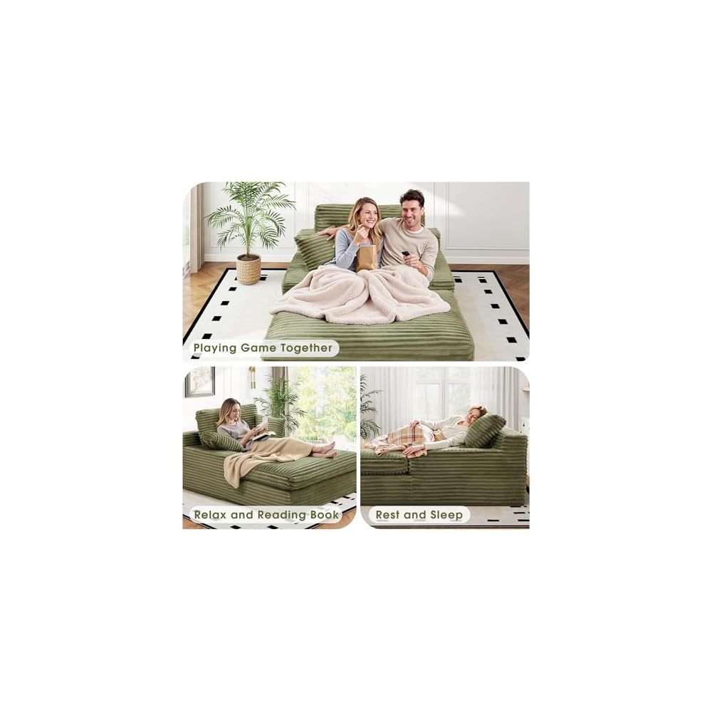 WorthFurni 57.5" Oversized Chaise Lounge Chair Indoor - Upholstered Sofa Bed with Cushions and Armrests Sleeper Chair - Plush Bed for Living Room(Green