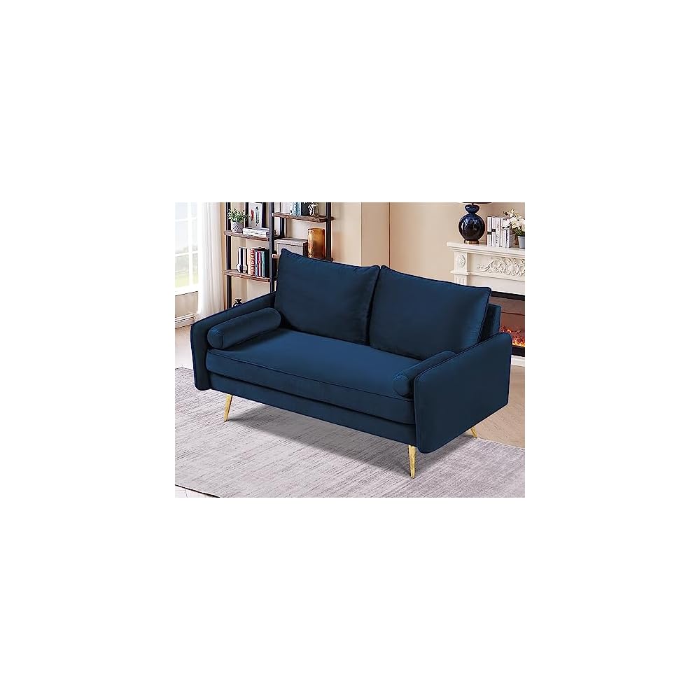 Container Furniture Direct Kent Modern Loveseat, European Style Velvet Living Room Furniture with Tapered Legs, Vintage Flair, and Sleek Design, Love Seat, Dark Blue