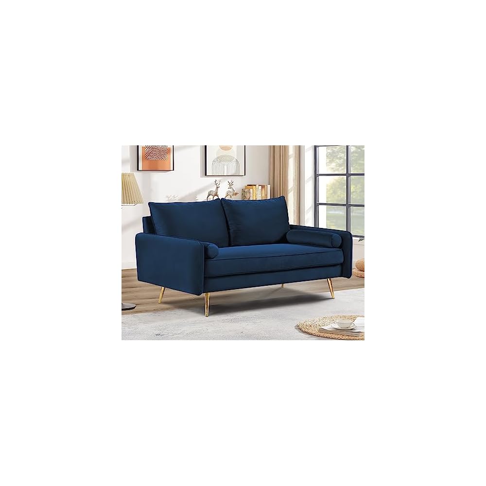 Container Furniture Direct Kent Modern Loveseat, European Style Velvet Living Room Furniture with Tapered Legs, Vintage Flair, and Sleek Design, Love Seat, Dark Blue