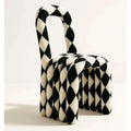 Black White Checkered Accent Chair with High Back and Sculptural Legs