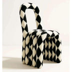 Black White Checkered Accent Chair with High Back and Sculptural Legs