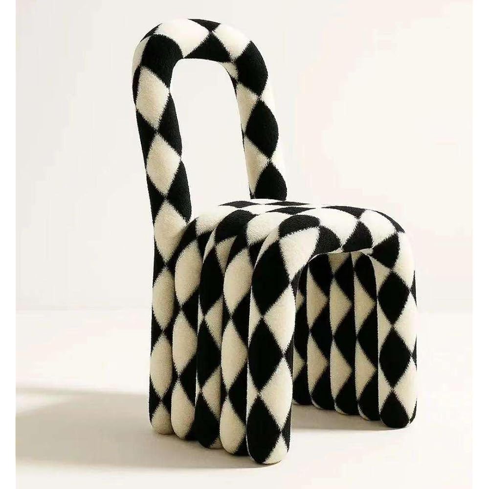 Black White Checkered Accent Chair with High Back and Sculptural Legs