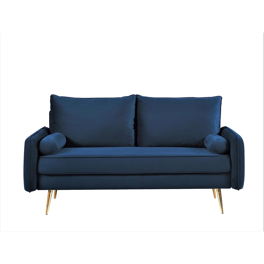 Container Furniture Direct Kent Modern Loveseat, European Style Velvet Living Room Furniture with Tapered Legs, Vintage Flair, and Sleek Design, Love Seat, Dark Blue