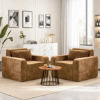 Boneless Accent Chair Set of 2, 42'' Wide Oversized Boneless Sofa, Chenille Mid Century Modern Armchair for Living Room Bedroom, Comfy Accent Chair Single Sofa, Brown